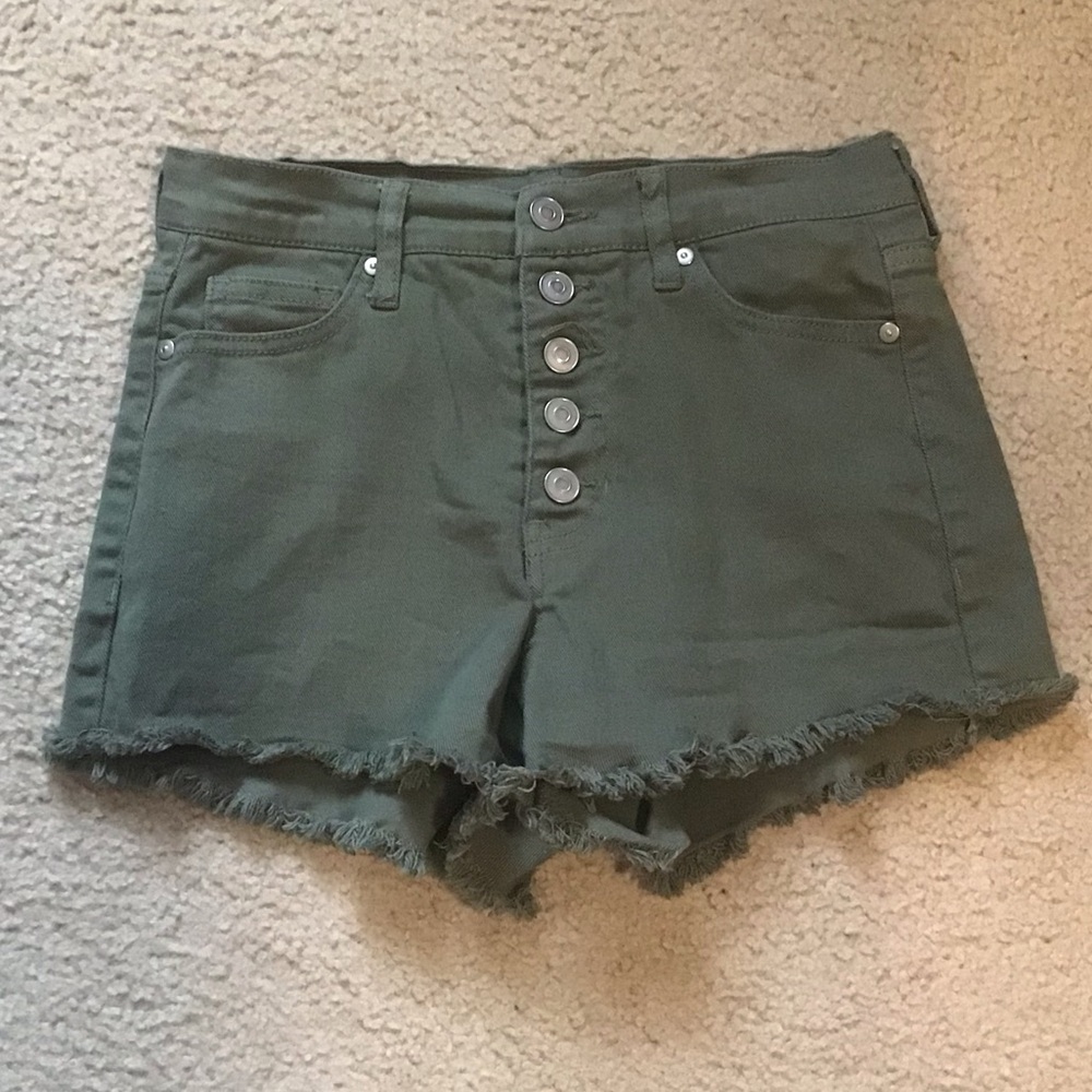 Fashion Nova Women’s Denim Frayed Shorts Olive Green Beach Travel Boho Sz 5 (27)